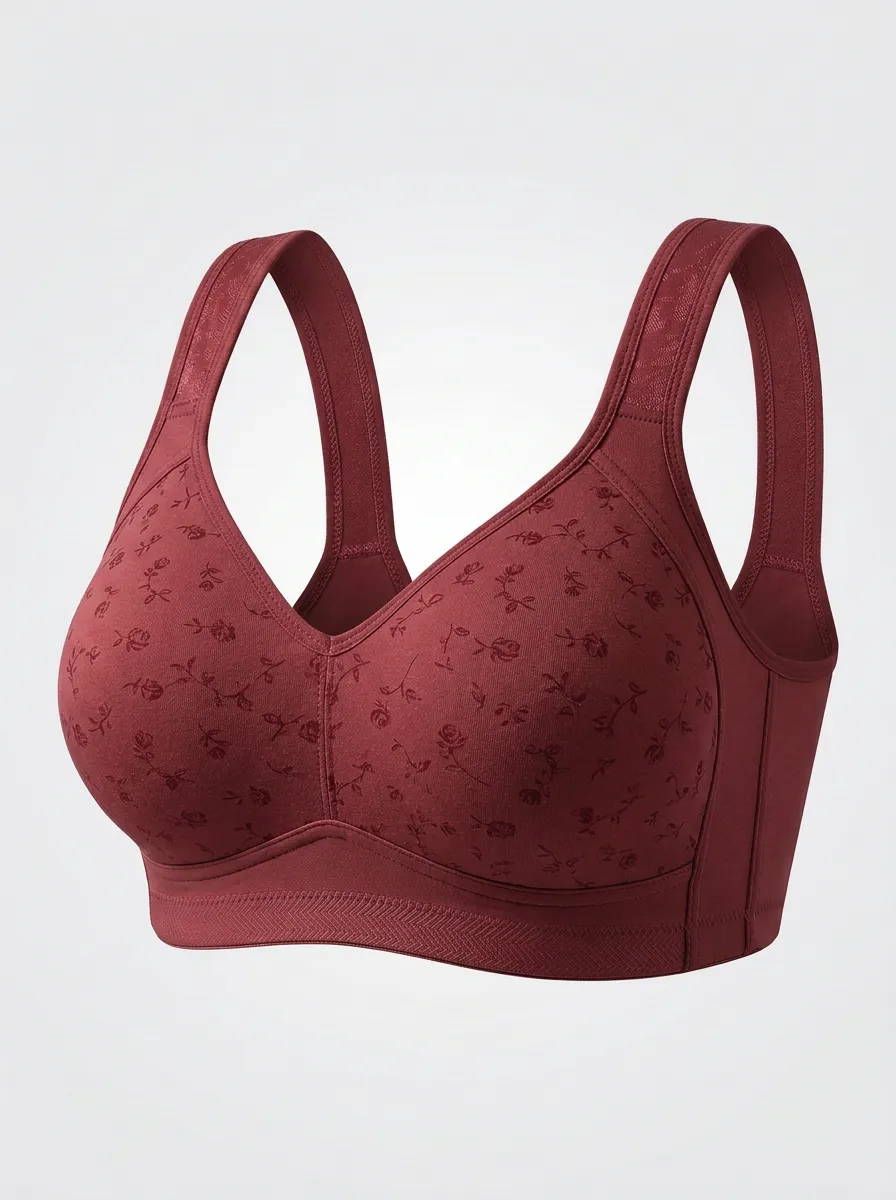 Women's Plus Size Dusty Rose Rose Floral Textured Wireless Bra