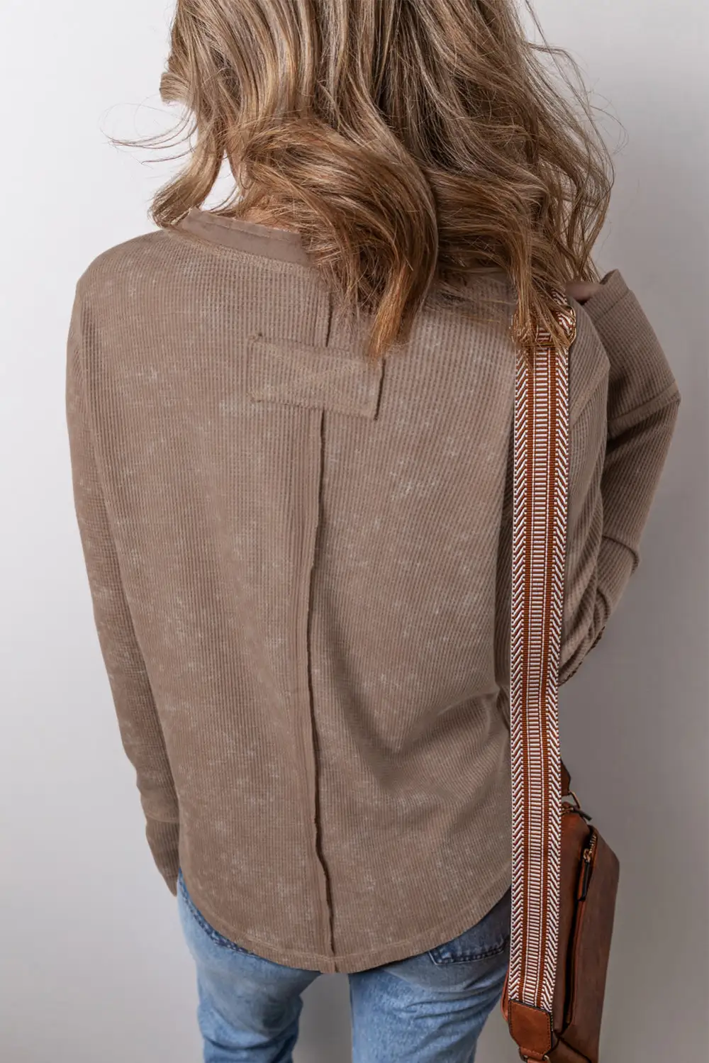 Women's Waffle Knit Long Sleeve Button Detail Top