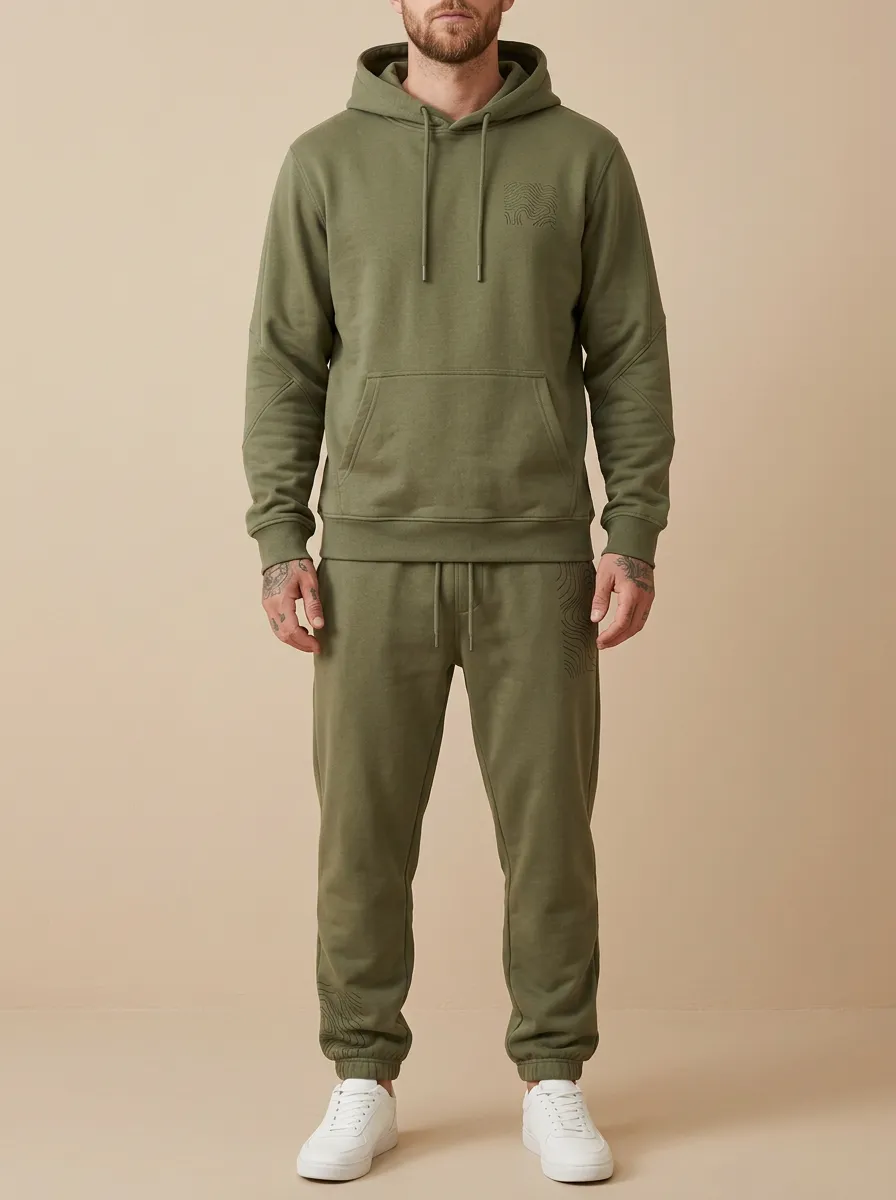 Men's Minimalist Topographic Print Jogger Set