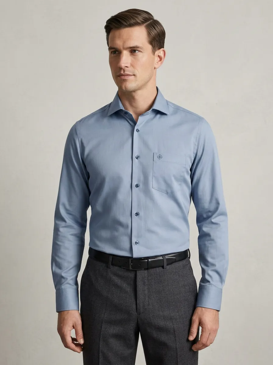 Men's Non-Iron Cotton Embroidered Logo Long Sleeve Shirt