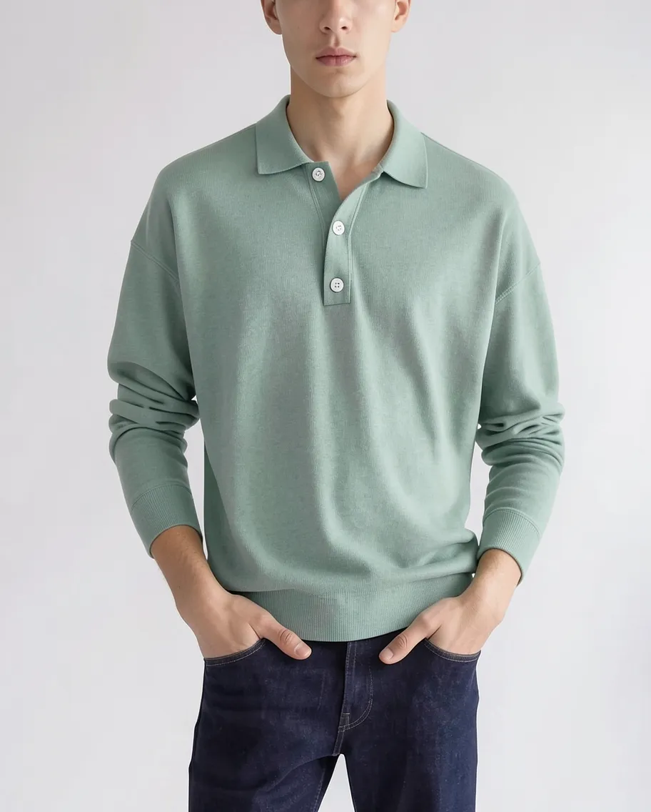 Refined Long Sleeve Knit Polo Shirt