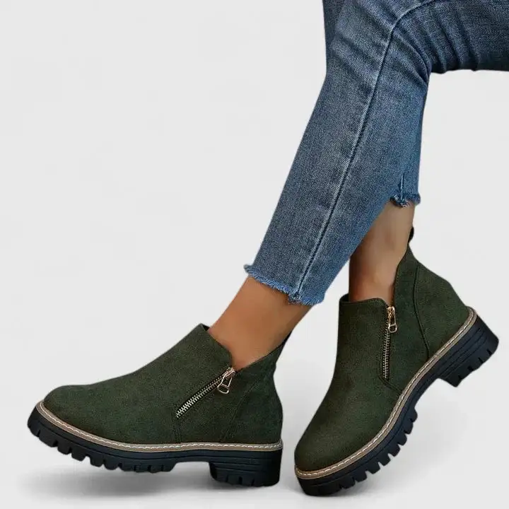 Pull On Buckle Strap Ankle Boots