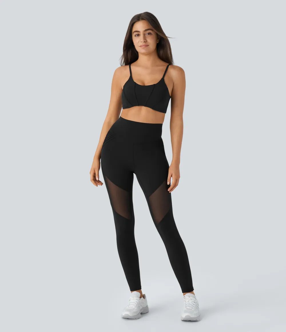 Softlyzero High Waisted Back Pocket Contrast Mesh 7/8 Yoga Leggings-UPF50+