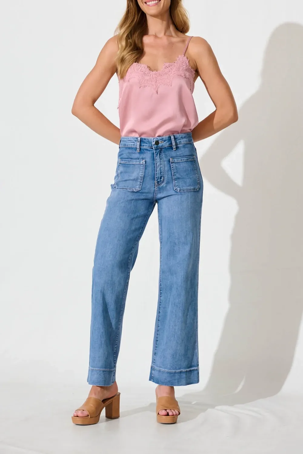Blue High Waisted Wide Leg Jeans