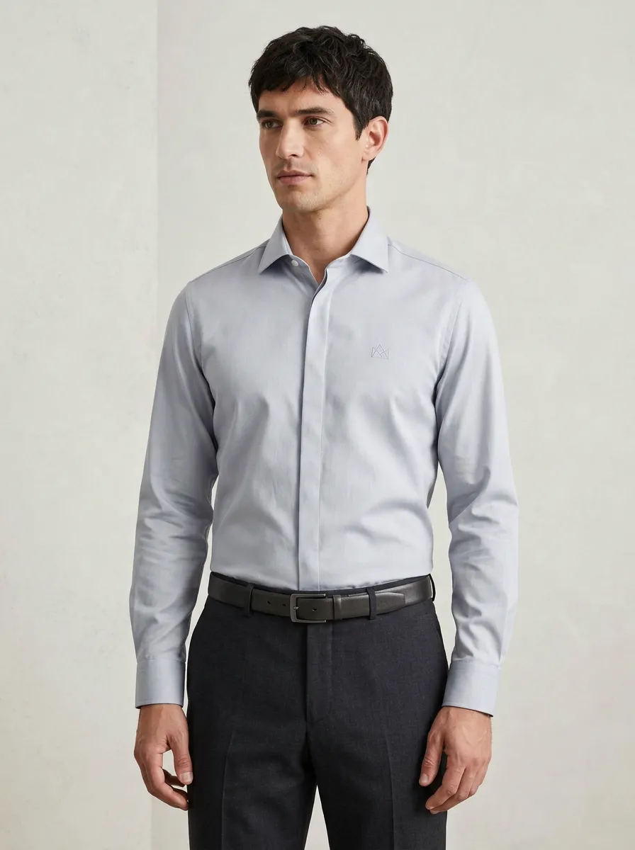 Men's Non-Iron Cotton Logo Embroidered Dress Shirt