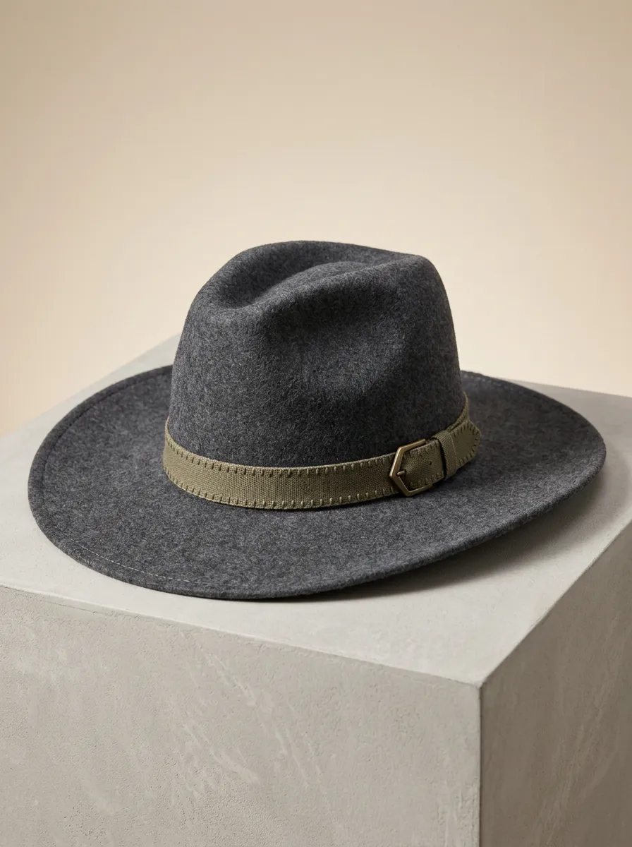 Grey Felt Cowboy Hat with Buckled Band
