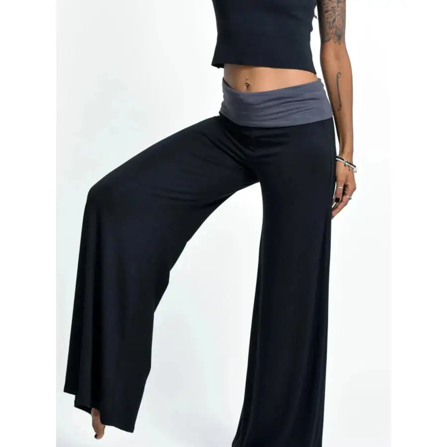 High Waisted Wide Leg Yoga Pants with Contrast Waistband
