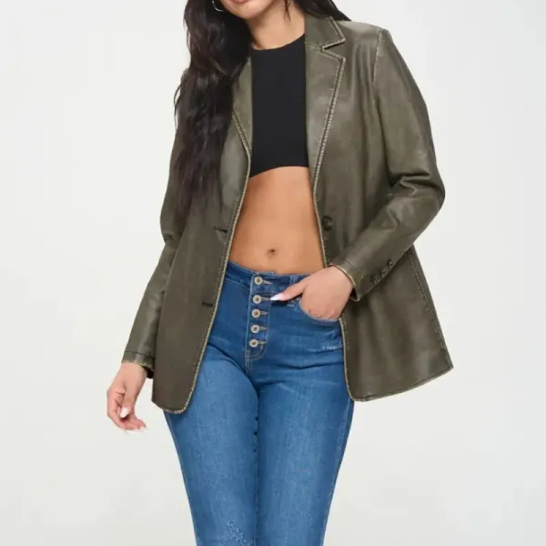 Single Breasted Leather Look Tailored Blazer