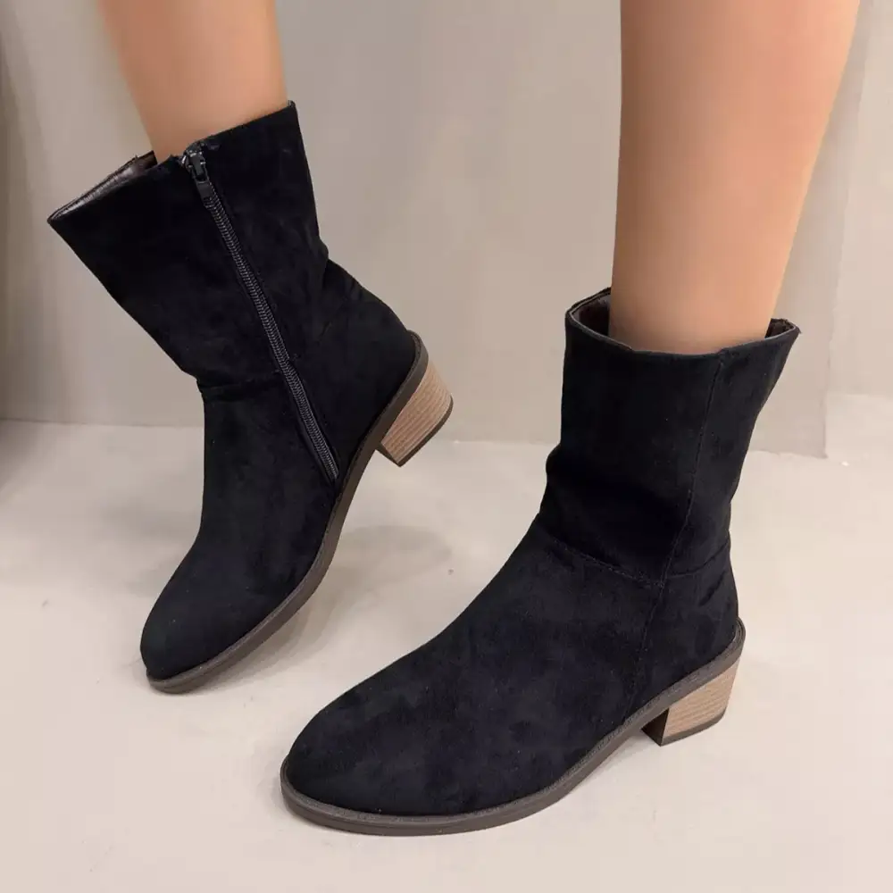 Round Toe Block Heel Ankle Boots