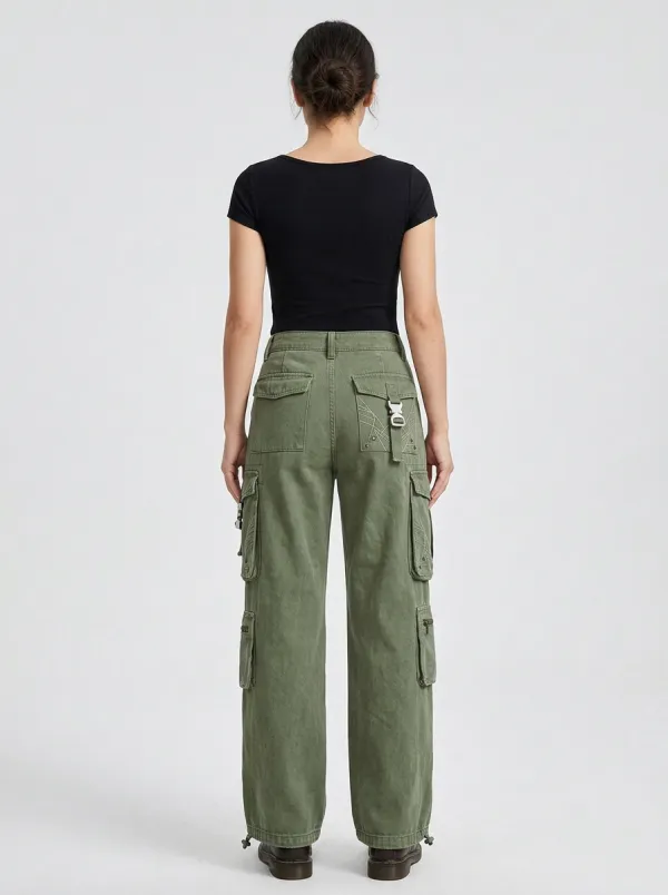 Minimal Buckle Detail Multi Pocket Essential Women's Multi Pocket Cargo Pants