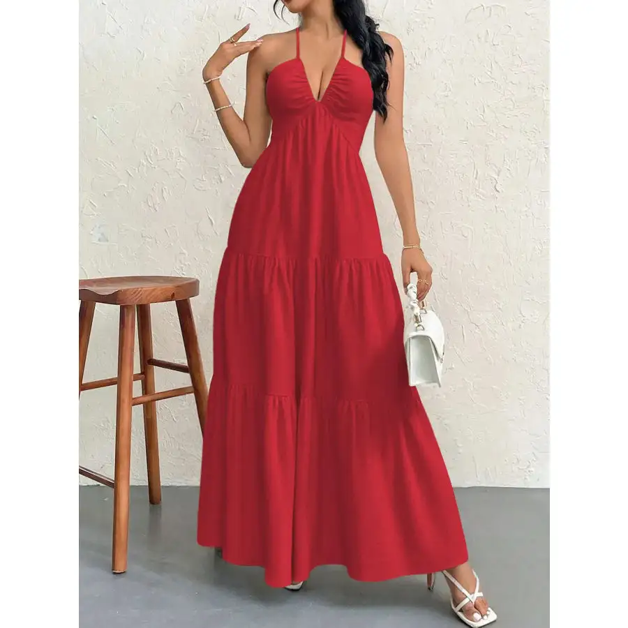 Halter Neck Tiered Maxi Dress