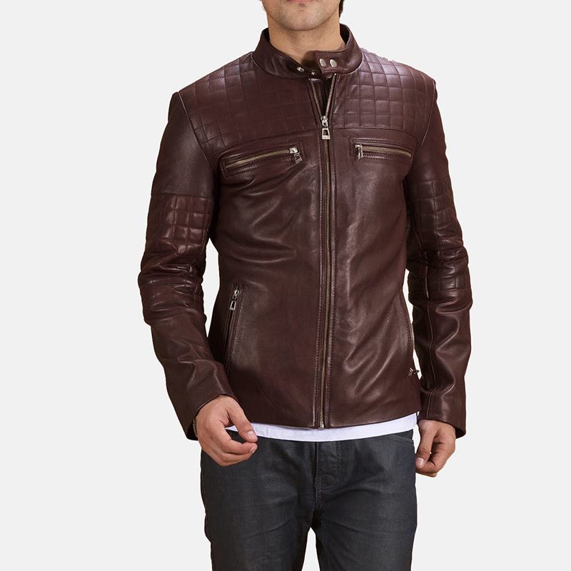 Men's Structured Biker Leather Quilted Jacket