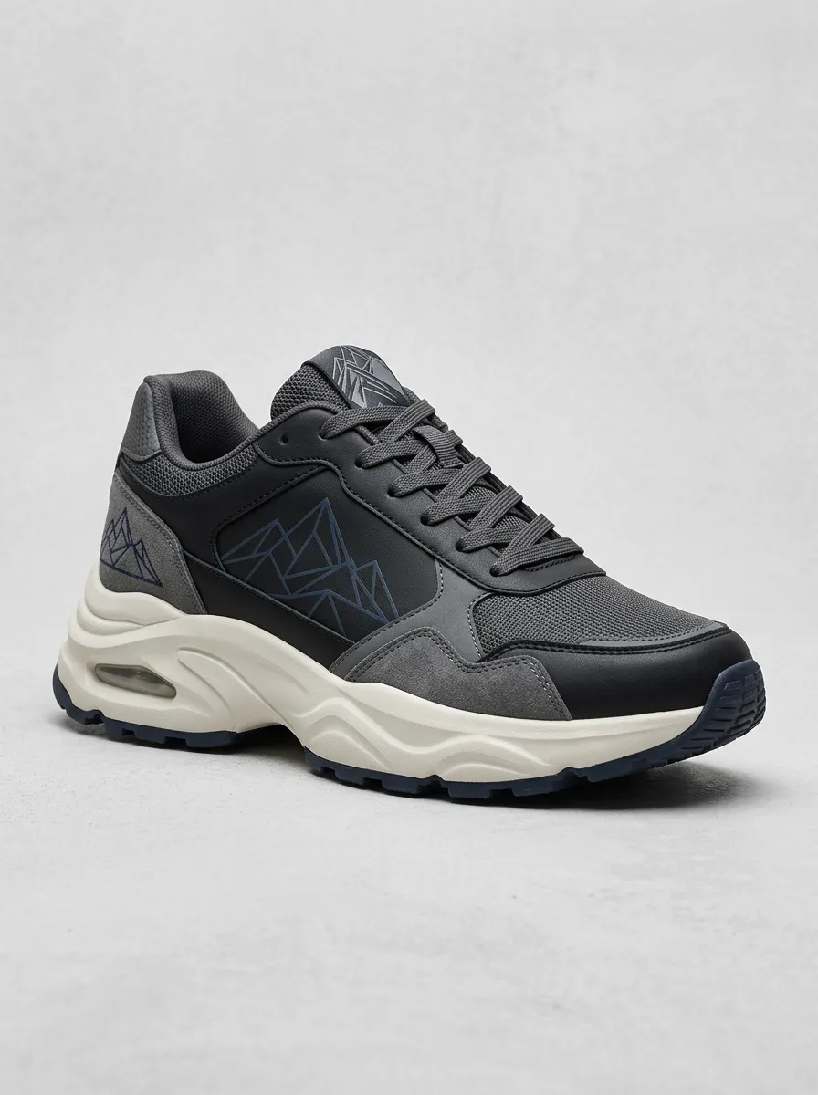 Men's Charcoal Grey Outdoor Mountain Geometric Athletic Sneakers