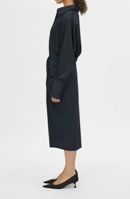 French Navy Wrap Midi Skirt