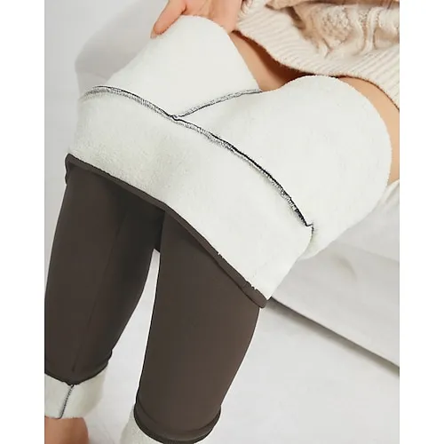 Women's Fleece Lined Leggings Leggings Cozy Fleece Lined Fashion Comfort Full Length High Waist Letter Patchwork Thermal Warm Soft Breathable Micro-elastic Casual Daily Outdoor Black Gray Fall Winter