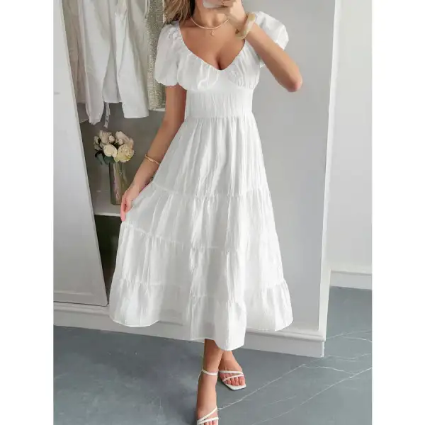 Dress V-Neck Short Sleeve Midi Dress