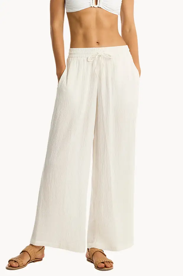 High Rise Gauze Wide Leg Pants