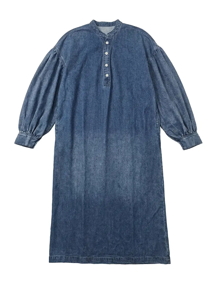 Sleeves Buttoned Long Neck Maxi Dress