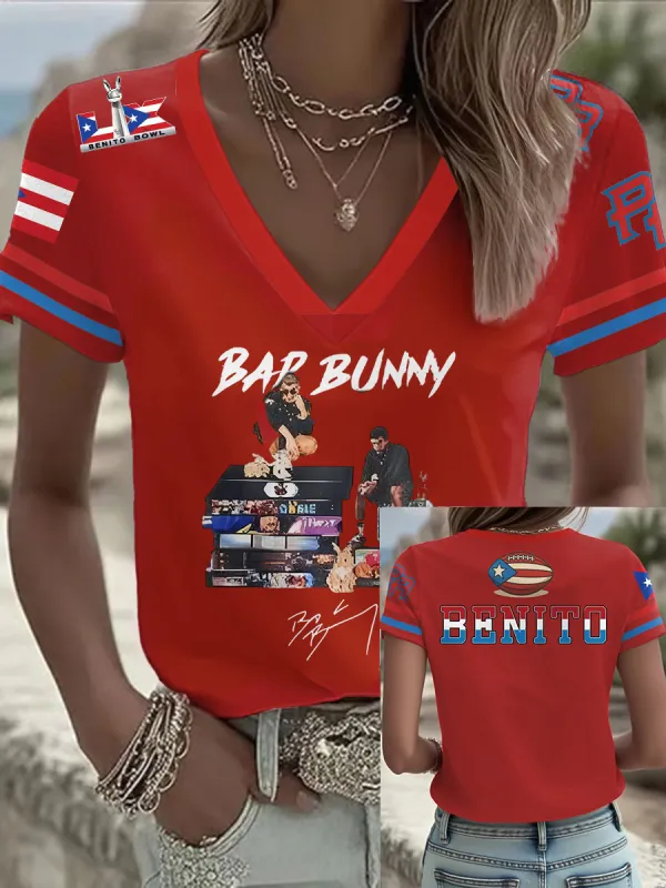 Bad Bunny Benito Bowl V-Neck T-Shirt