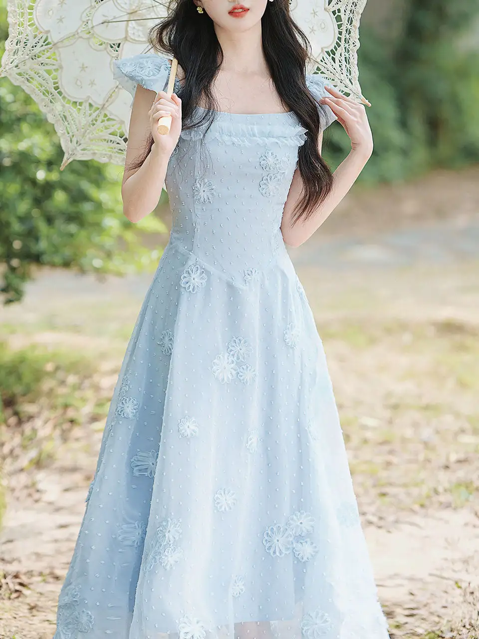 Layered Square Neck Long Dress