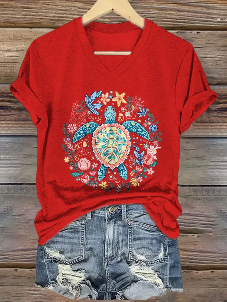 Women's Vibes Short Sleeves V-Neck Pure Cotton T-Shirt