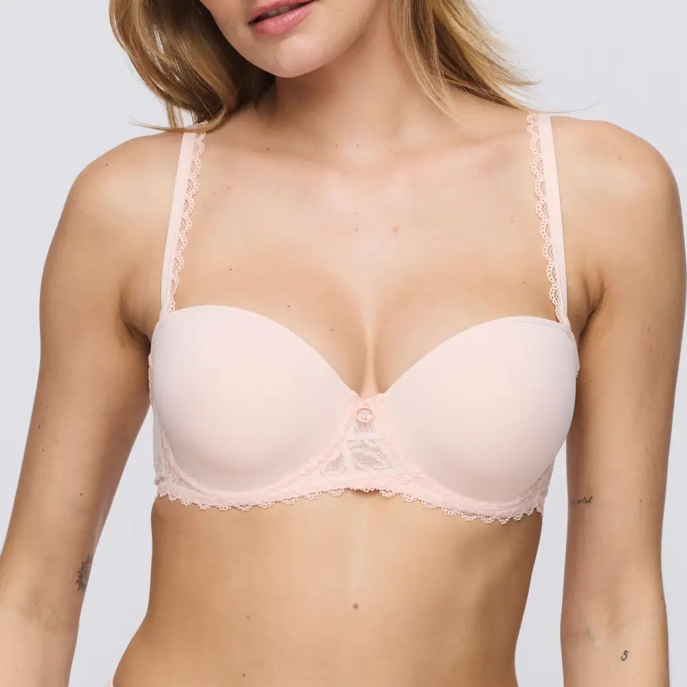 Women's Strapless Adjustable Straps Lace Mesh Microfiber Floral Detail Rounded Shape Bra