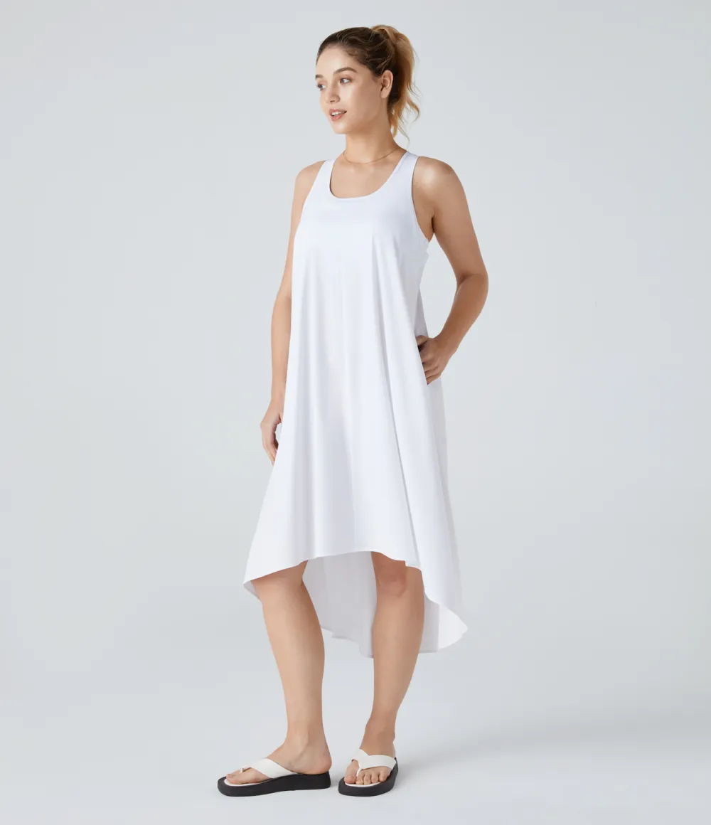 Breezeful Backless Racerback Side Pocket High Low Flowy Midi Quick Dry Casual Dress