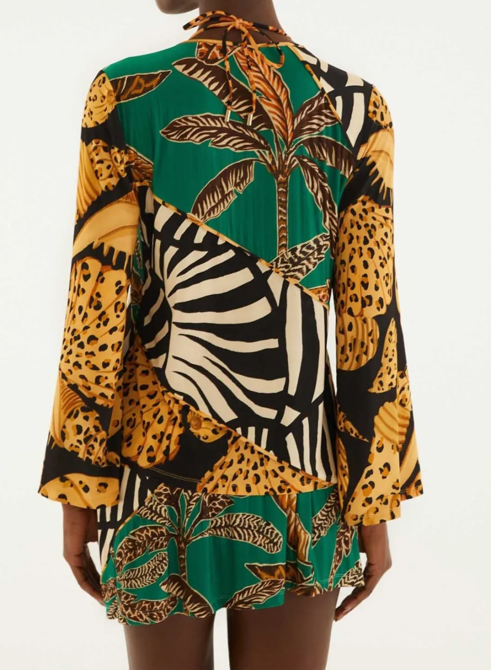 Patchwork Beaded Piping-Detail Blouse