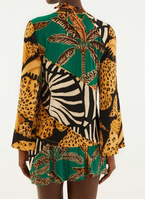 Patchwork Beaded Piping-Detail Blouse
