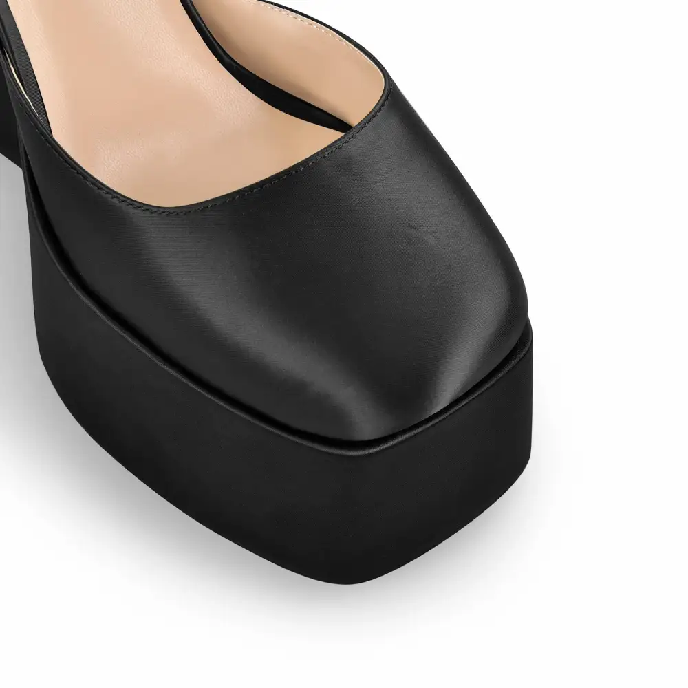 Patent Finish Square Toe Platform Chunky Heel Ankle Strap Pumps