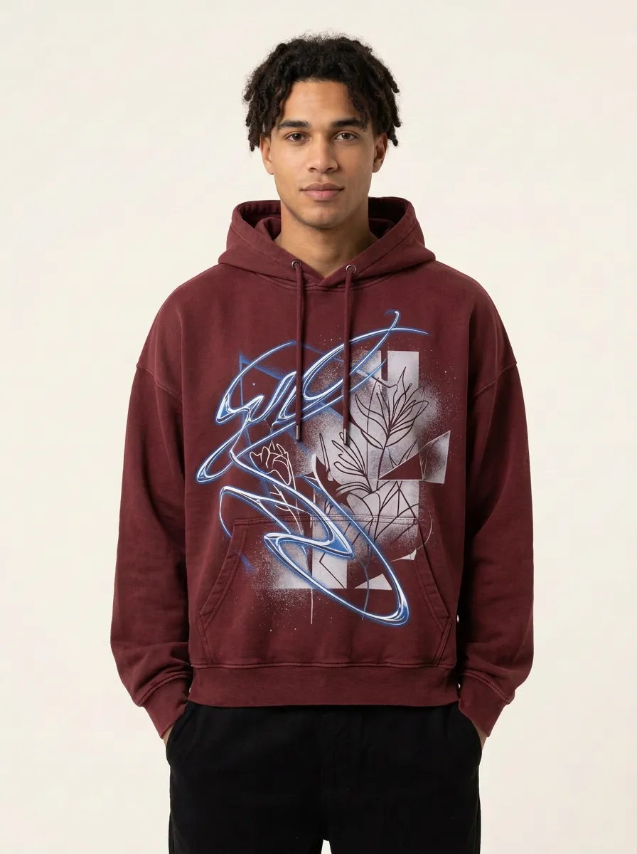 Unisex Abstract Neon Line Botanical Hoodie