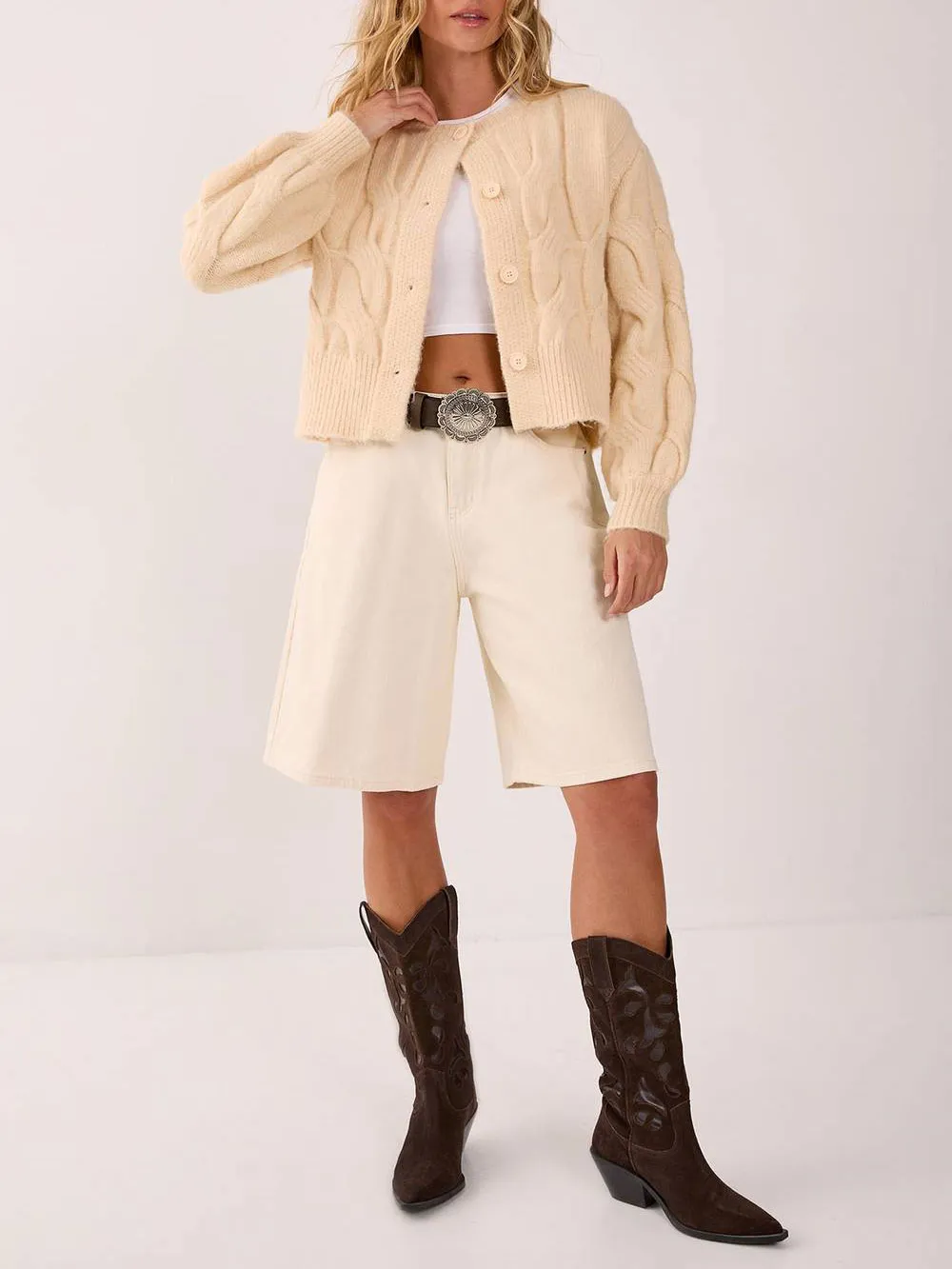 Women's Twisted Knit Short Cardigan