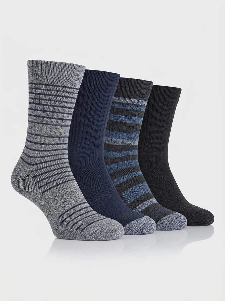 Comfort Striped Printed Collection Men's Four Pair Socks