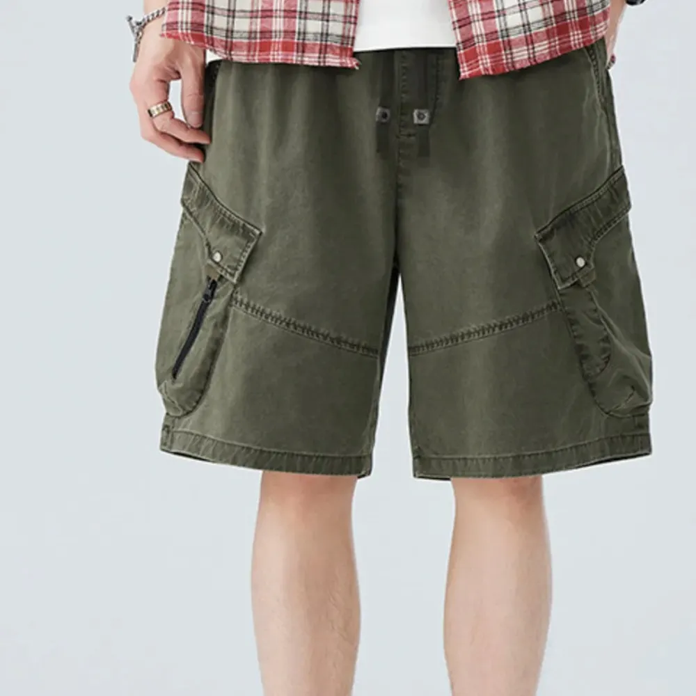 Pocket Detail Vintage Inspired Washed Cargo Shorts