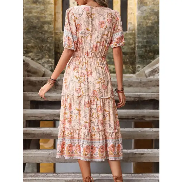 Printed Surplice Tiered Midi Dress