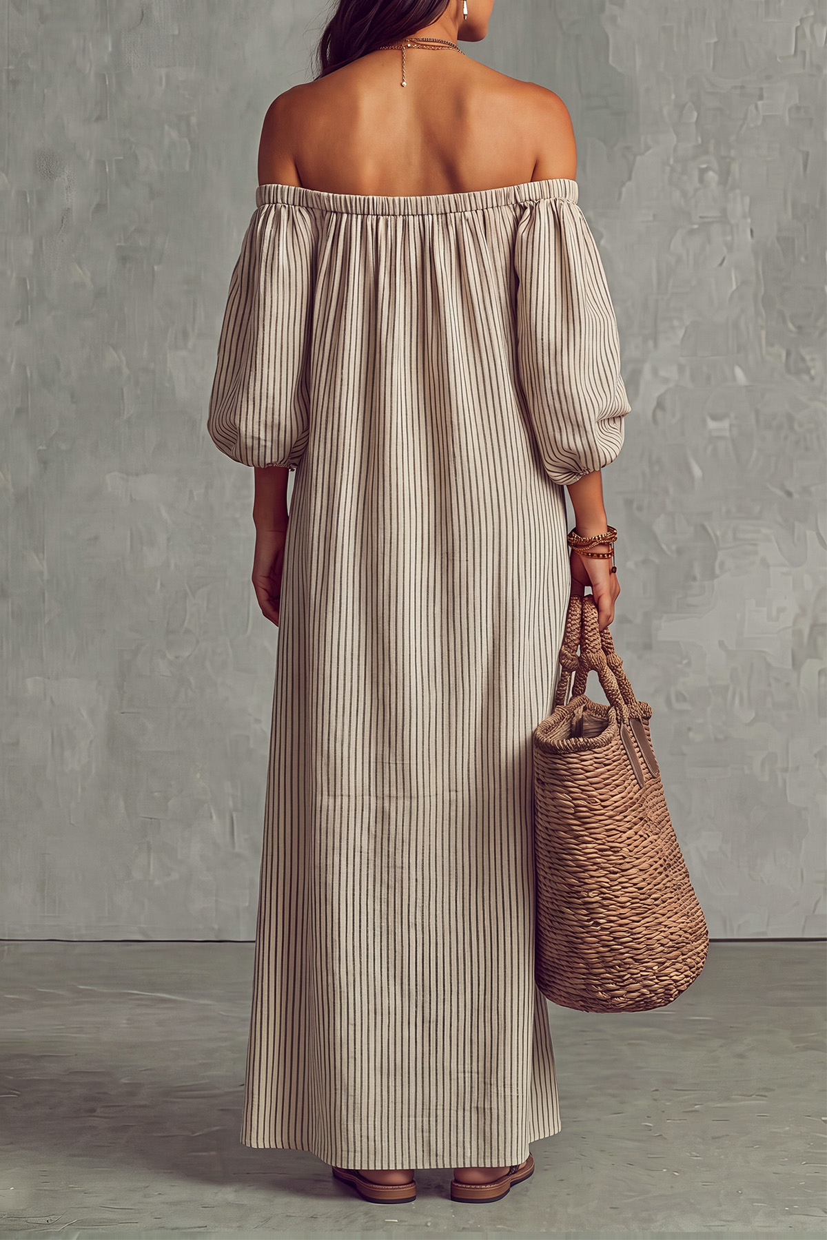 Off Shoulder Striped Maxi Dress