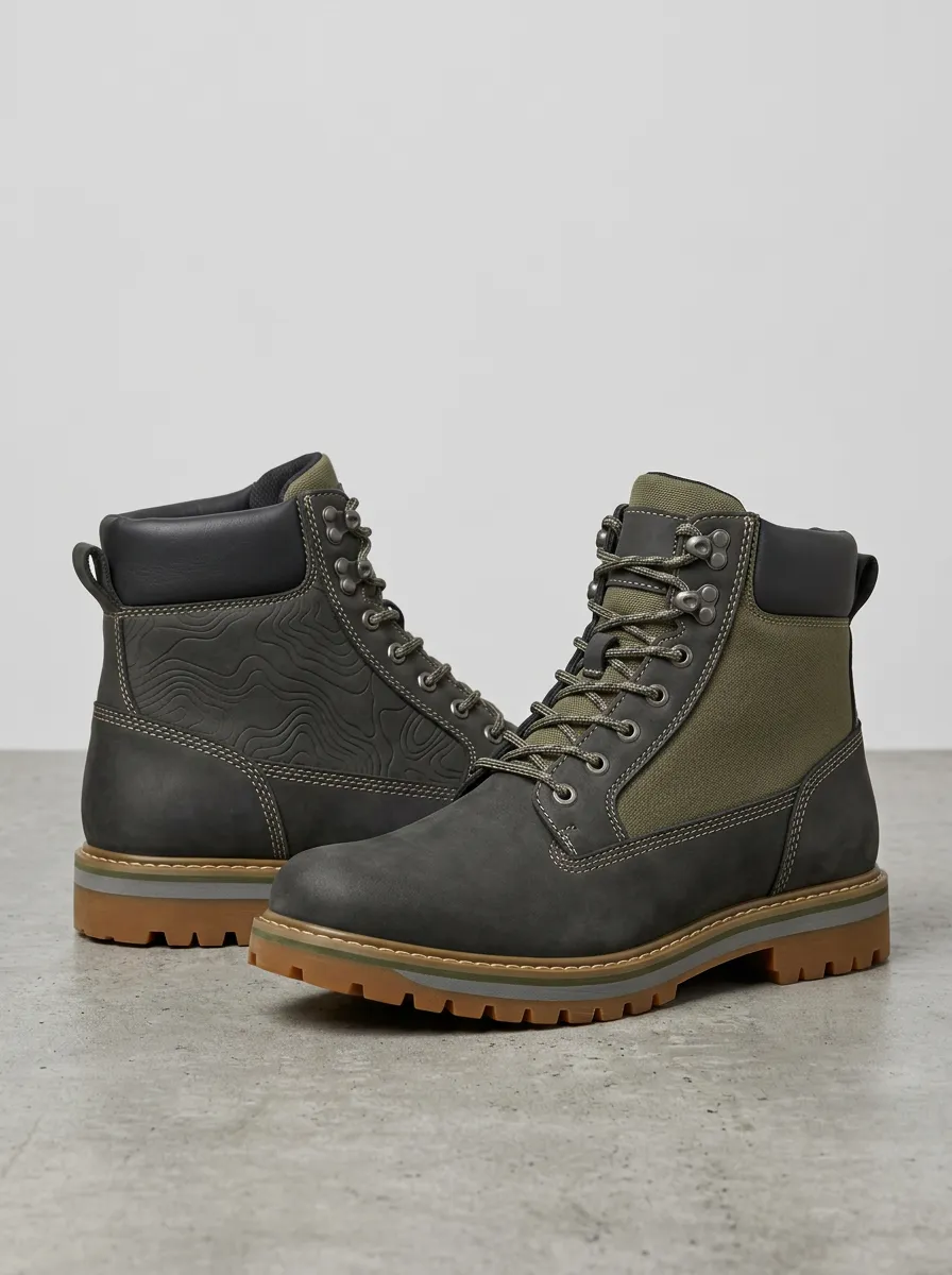 Unisex Casual Outdoor Enthusiast Topographic Pattern Print Work Boots
