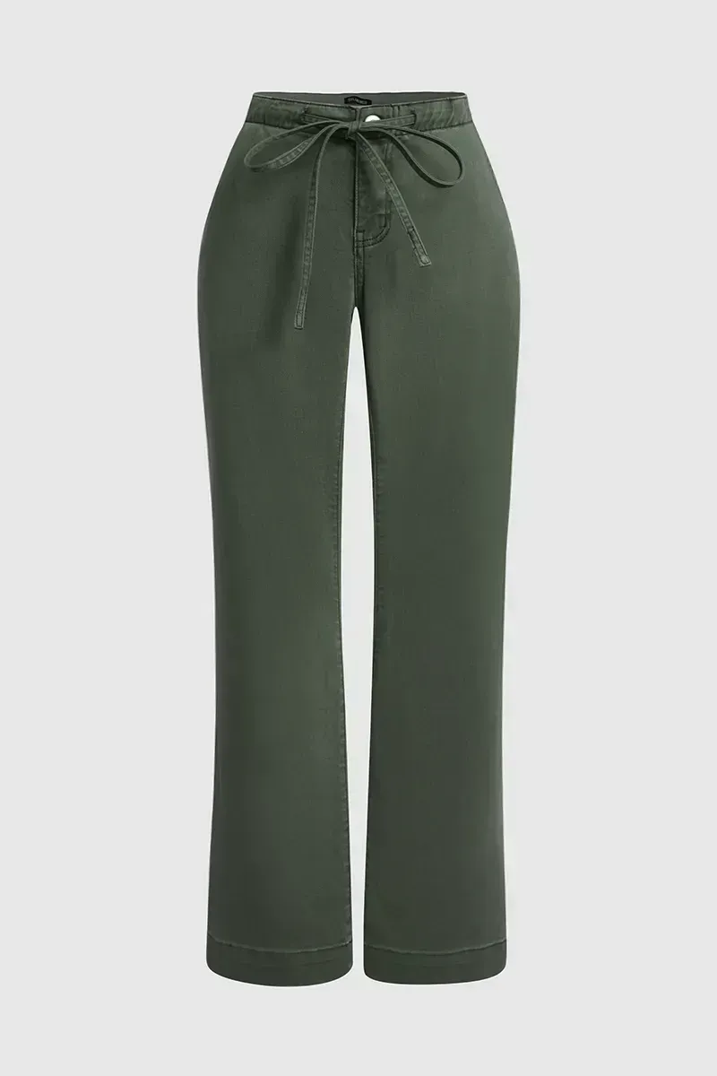 Drawstring Low Waist Wide Leg Jeans
