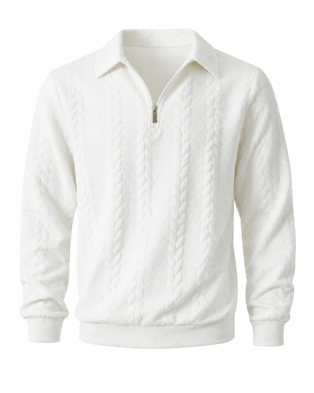 Men's spring knitted long-sleeved slim-fit polo shirt, daily wear, casual and versatile, retro zipper half-button design