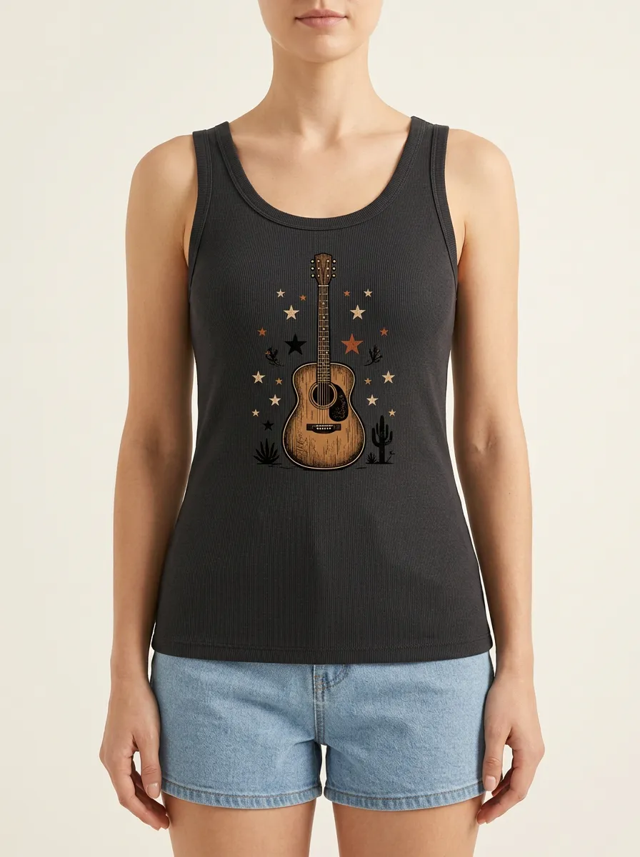 Guitar Cactus Starry Built-In Bra Tank Top