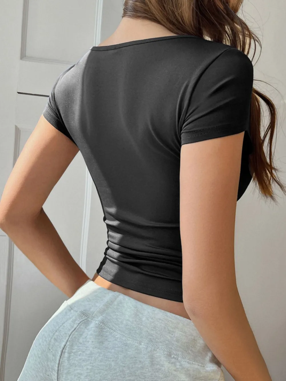 Refined Short-Sleeve Lace-Detail T-Shirt