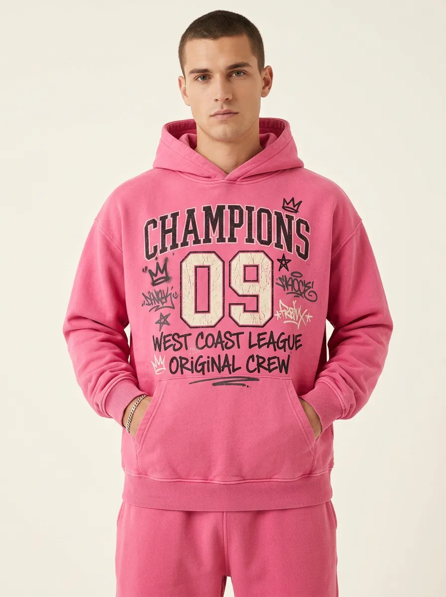 Men's Champions 09 West Coast League Graffiti Printed Hoodie