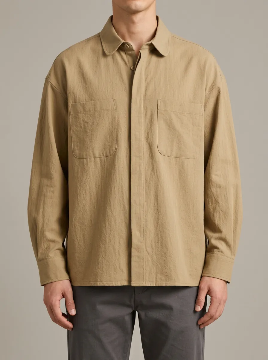 Khaki Long Sleeve Shirt with Button Front Details