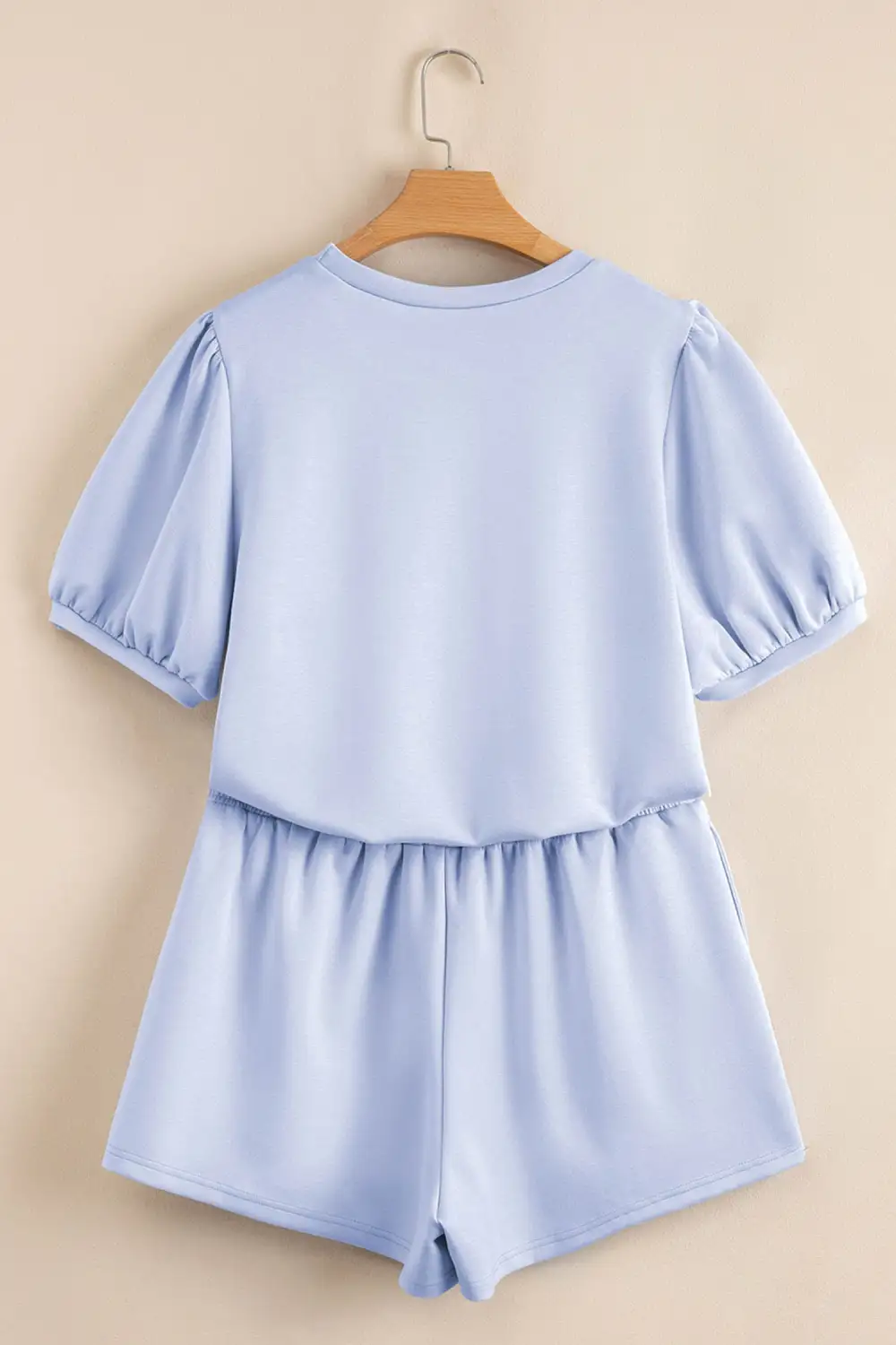 Women's Puff Sleeve Pearl Embellished Scallop Trim Top Two Piece Skort Set