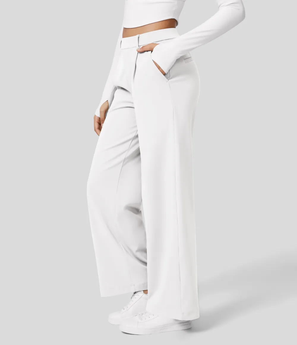 2026🔥  High Waisted Plicated Side Pocket Straight Leg Work Pants