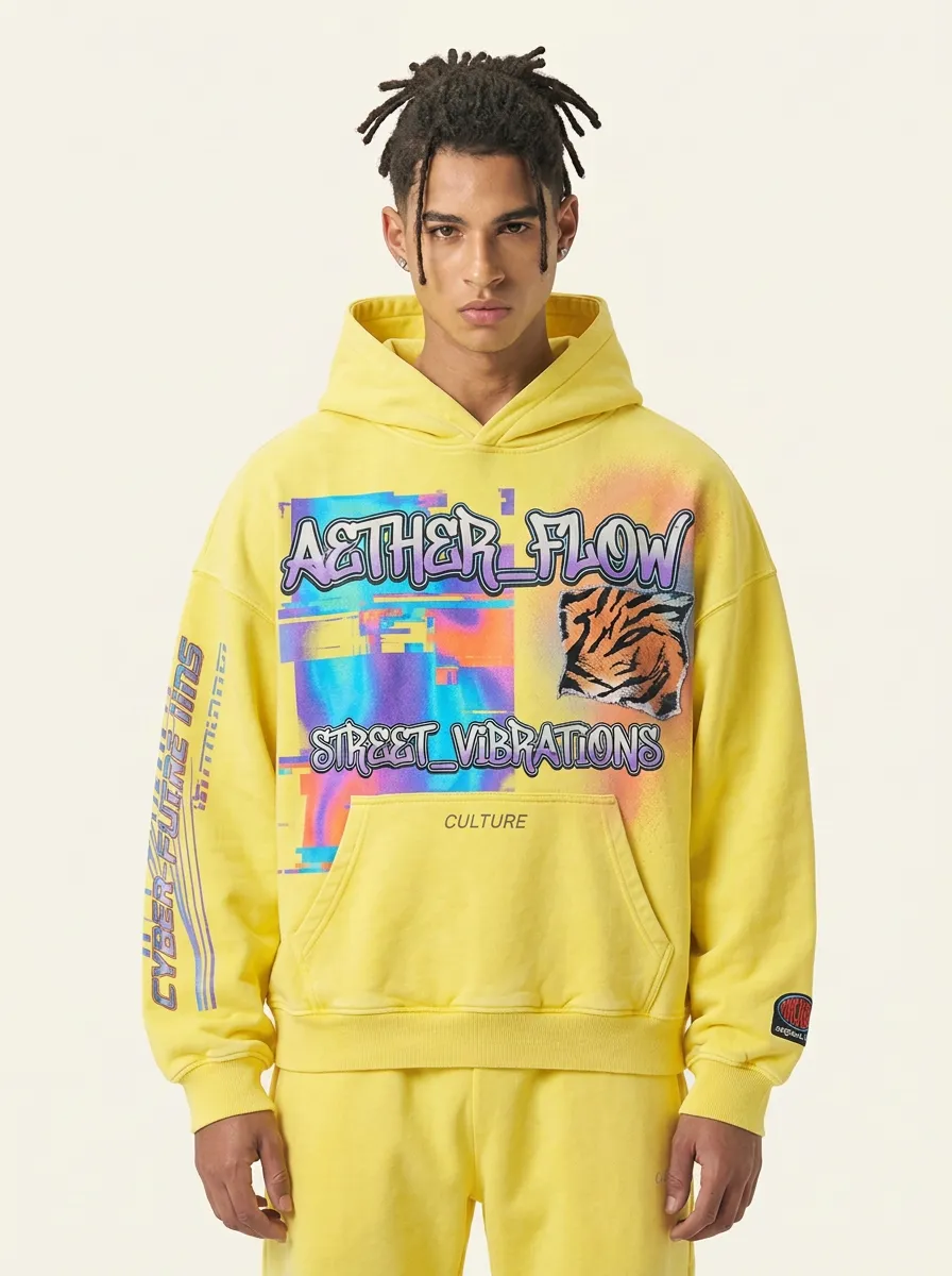 Unisex Streetwear Tiger Glitch Hoodie