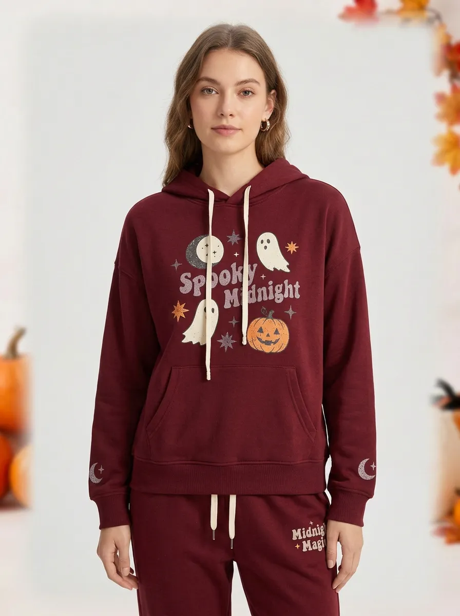 Women's Halloween Spooky Midnight Ghost Pumpkin Printed Tracksuit