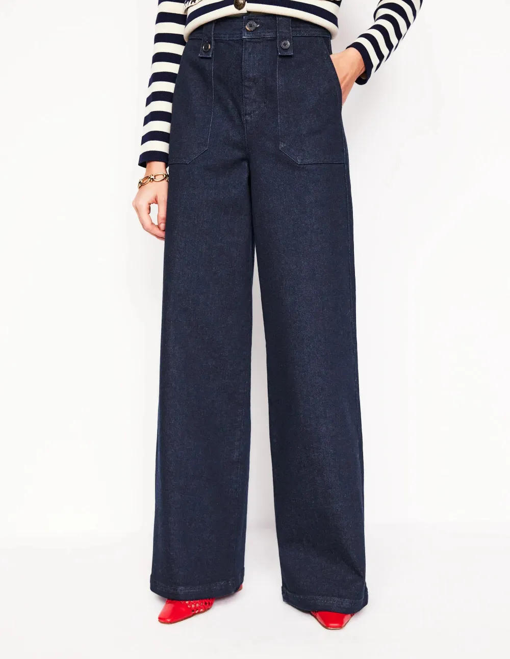 Mid Rise Button Detail Jeans