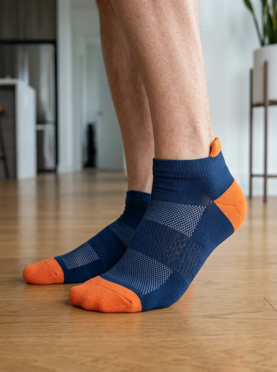Men's Athletic Blue Orange Colorblock Patterned Ankle Socks