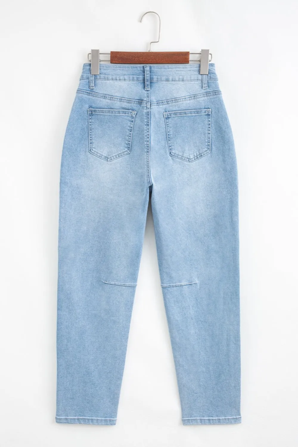 High Waist Relaxed Fit Patch Pocket Casual Jeans